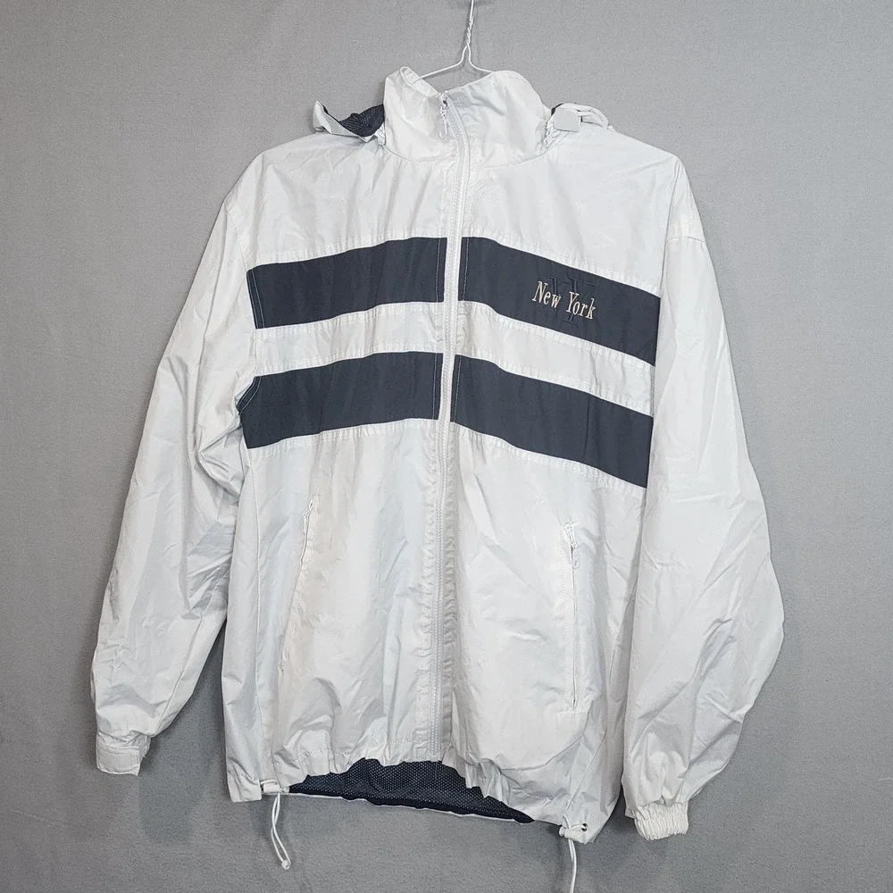 Cheneral Windbreaker Jacket White Navy Blue New York Embroidered Mens Size M‎ - Picture 2 of 7